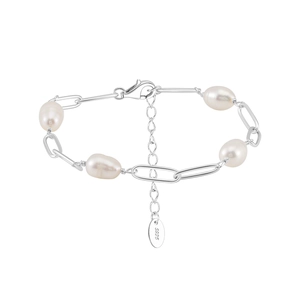 Minimalist S925 silver paperclip chain bracelet featuring natural irregular pearls