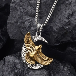 Collana vintage da uomo in acciaio inossidabile con pendente aquila e luna e catena