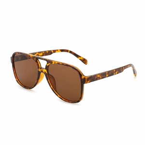 Classic aviator sunglasses with tortoise shell frame and brown lenses in 45-degree view