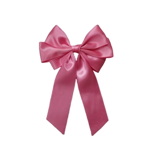 Détail montrant la texture brillante et les couches du nœud papillon en satin rose