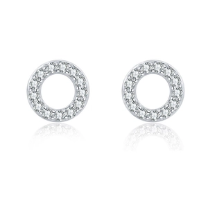Minimalist 925 Sterling Silver Hollow Circle Stud Earrings For Women White Gold Plated Pave Set Rhinestone Geometric Fashion Jewelry
