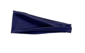 Close-up detail of dark blue sweatband fabric made of elastic synthetic fiber material