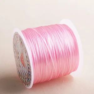 Close-up of pink elastic crystal string spool for DIY jewelry making and beading