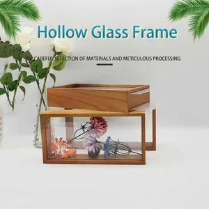 Hollow Wooden Shadow Box Frame Double Sided Acrylic For DIY Dried Flower Specimen Display Desktop Ornament Modern Simple