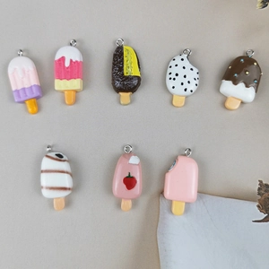 Mix of 8 resin ice cream and popsicle pendants with metal hooks for DIY jewelry making