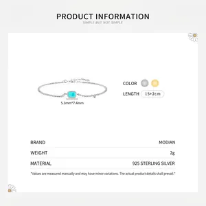 Bracelet en argent S925 avec un cristal bleu rectangulaire de style tourmaline Paraiba