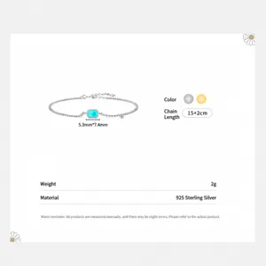 Pulsera de plata S925 con cristal azul rectangular estilo turmalina Paraíba para mujer
