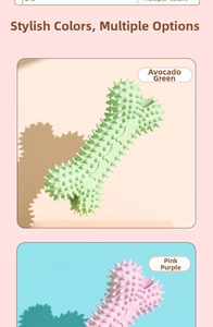 Dettaglio di giocattoli masticabili a forma di osso per cani in verde avocado e rosa