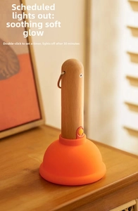 Creative plunger night light detail with wooden textures and 30-min timer function