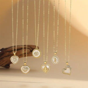 14K Gold Plated Copper Heart Butterfly Shell Zirconia Necklace For Women Elegant Religious Saint Pendant Fashion Jewelry