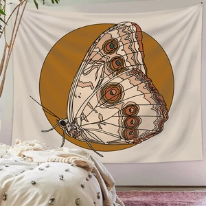Morandi butterfly tapestry wall hanging with vintage circle decor for bedroom decoration