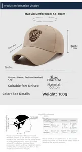 Guide des tailles de casquette: circonférence 56-60cm et visière de 8cm en détail