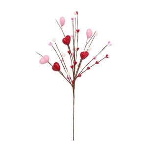 Branche artificielle de la Saint-Valentin avec cœurs rouges roses et baies blanches