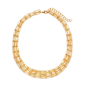 Collana a catena geometrica multistrato dorata in stile metallico minimalista da donna