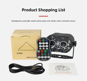 Complete packing list for laser party projector with remote control and USB power cable