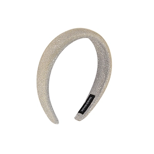 Sparkling champagne silver thick headband with glitter fabric and hand made label