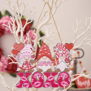 Panneau Suspendu En Bois Gnomes De La Saint Valentin XOXO LOVE Rose Rouge Plaque Décorative Pour Porte Murale