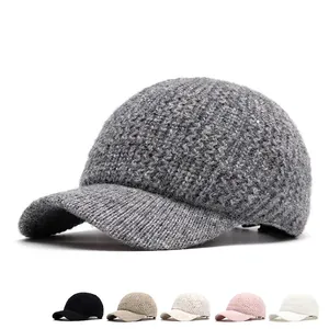 Warm knitted winter baseball cap for women with textured grey fabric and multi-color options
