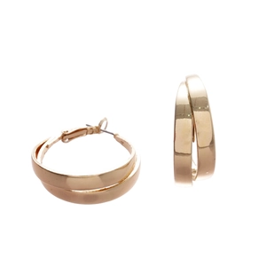 Polished gold metal double hoop earrings with a stylish hollow cross multilayer design