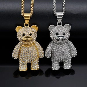 Teddybär-Anhänger mit Kristallen besetzt in Gold und Silber mit massiver Kette