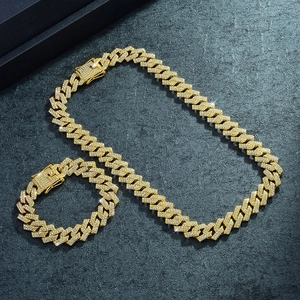 Golden hip hop cuban chain jewelry set with necklace and bracelet in full crystal rhinestones