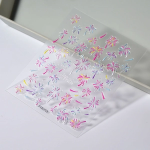 Detail of 3D embossed fireworks nail stickers with colorful textured relief on FEB-753 sheet
