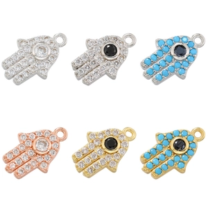 Hamsa Hand Evil Eye Pendant Copper Micro Cubic Zirconia Hip Hop Street Style Jewelry Accessory