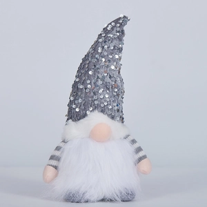 Christmas gnome plush with sequined gray hat and warm LED light decoration