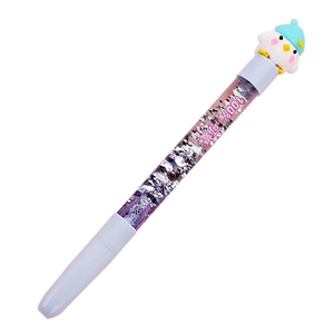 Cute cartoon bird gel pen with purple liquid glitter sand and 100% cute text