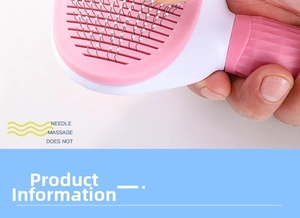 Détail de la brosse de toilettage rose avec picots de massage en acier pour chats et chiens