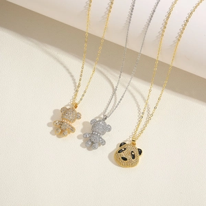 Sparkling bear and panda pendant necklaces with cubic zirconia in gold and silver plating