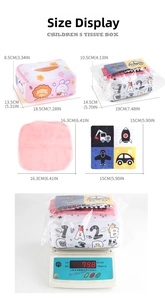 Detailed dimensions and weight of this educational plush tissue box toy for infants