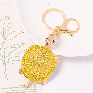 Porte-clés de Luxe en Métal Tortue de Mer Incrusté de Strass en Cristal Pendentif de Sac en Alliage de Zinc Femme