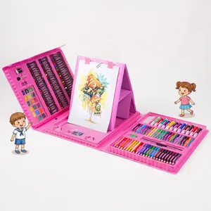 Kids Art Drawing Kit Foldable Easel Portable Case Watercolor Pens Crayons Oil Pastels For Students Beginners Gifts