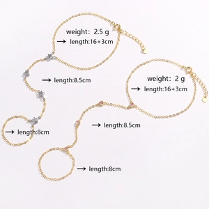 18k gold plated star and heart pendant finger bracelet with size and weight labels
