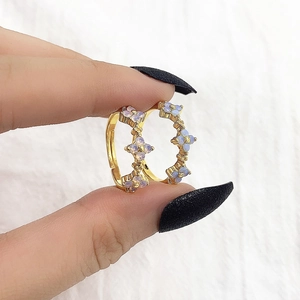 Fresh Copper Zirconia Flower Open Ring For Women Gold Silver Plated Four-leaf Clover Leaf Adjustable Finger Ring Fashion Jewelry