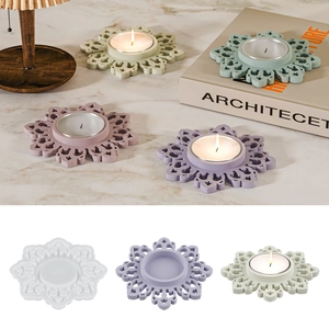 Flower Pattern Round Tray Candlestick Silicone Mold DIY Mandala Sunflower Candle Holder Plaster Epoxy Resin Craft Tool