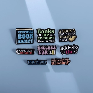 Set of 8 colorful enamel lapel pins with reading quotes for book lovers and students