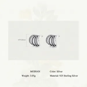 Retro 925 sterling silver layered stud earrings with zircon inlay for elegant women