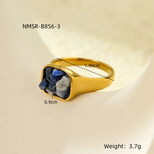 Detail view of gold stainless steel ring with square lapis lazuli stone inlay dimensions