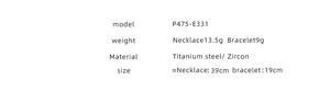 Size and weight specifications for titanium steel and zircon necklace and bracelet