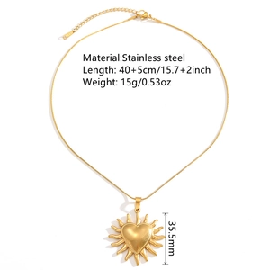18K gold plated stainless steel sunburst heart pendant necklace with dimensions and weight
