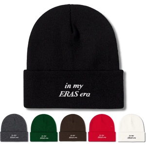 In My Eras Era Embroidered Knitted Beanie Winter Warm Acrylic Cuffed Hat Simple Leisure Outdoor Style For Adults