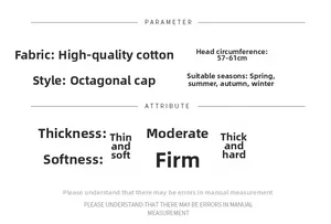 Detailed size guide for the cotton newsboy cap showing a 57-61cm head circumference