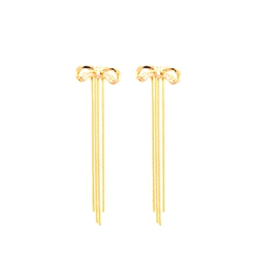 Elegante goldene Schleifenohrringe mit Zirkon-Quasten im minimalistischen Design