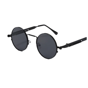 Steampunk round sunglasses with vintage metal frames and decorative spring temple detail