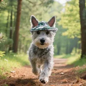 Dog baseball cap with tropical palm leaf print and ear holes for outdoor sun protection