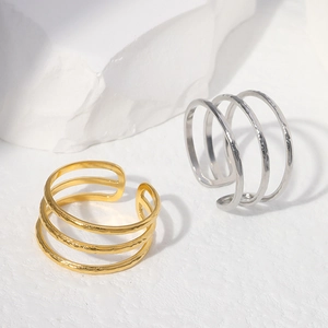 Minimalist Stainless Steel Multi Layer Open Ring Hammered Texture Adjustable Stackable Finger Jewelry For Women Chic Gift