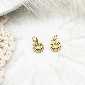 Golden micro-pave cubic zirconia smiley face pendant charms for DIY jewelry making