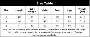 Size guide for women's printed crop top and skirt set with measurements in centimeters